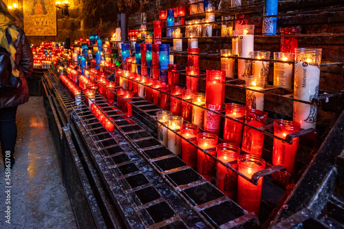 Candles in Montserrat monastery on mountain in Barcelona, Catalonia. photo