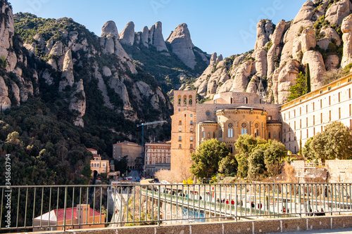 Montserrat monastery on mountain in Barcelona, Catalonia.