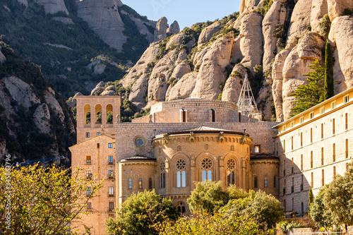 Montserrat monastery on mountain in Barcelona, Catalonia.