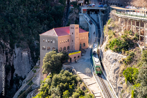 Cremallera train, Montserrat monastery on mountain in Barcelona, Catalonia. photo