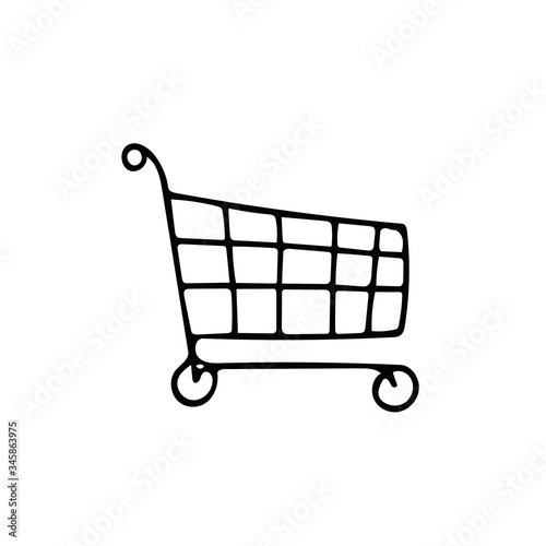 shopping cart hand drawn in doodle style