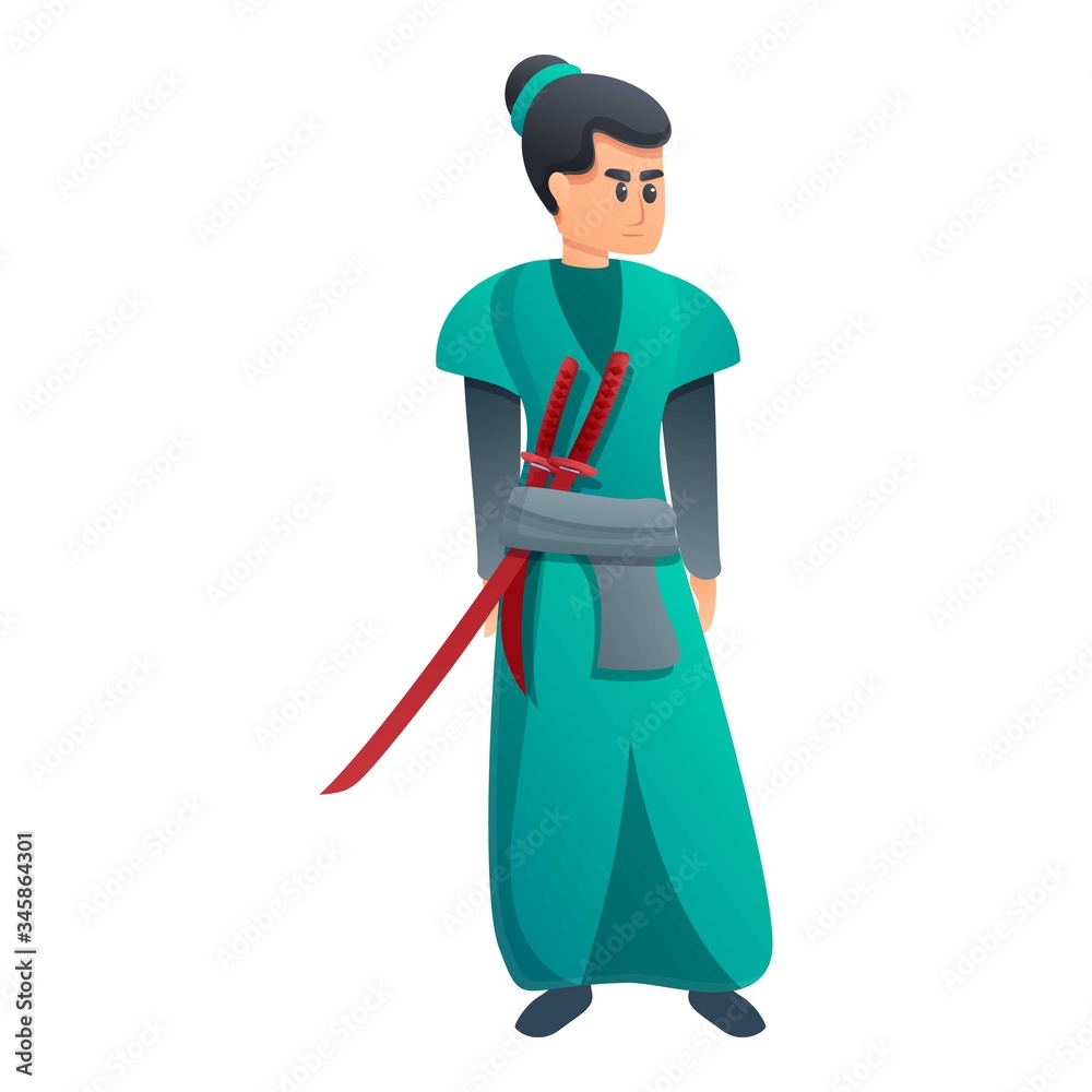 Green clothes samurai icon. Cartoon of green clothes samurai vector icon for web design isolated on white background Green clothes samurai icon. Cartoon of green clothes samurai vector icon for web design isolated on white background