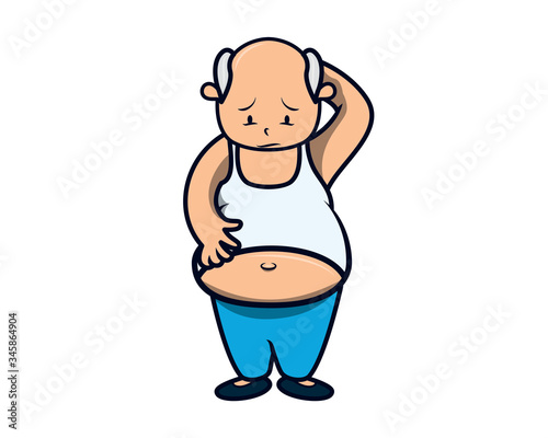 Fat Man Looking at His Belly Illustration