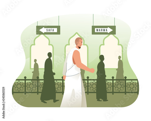 Hajj pilgrims perform sa'i walking and running between Safa and Marwa