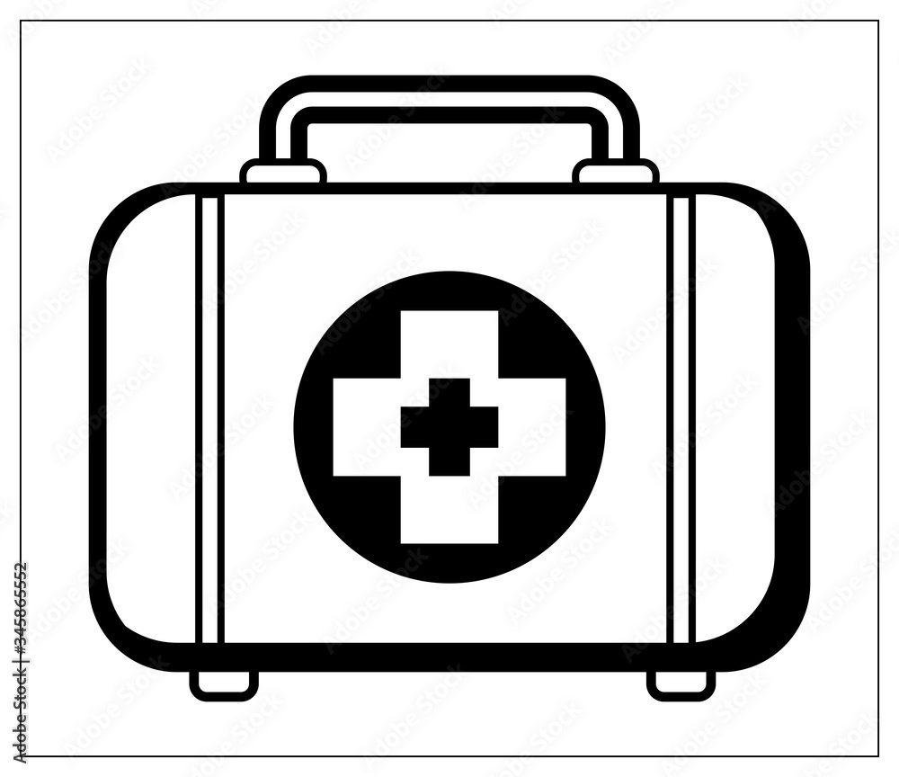 Obraz premium Vector illustration with outlines of first aid box. Medical case. For web, logo, app, UI. Isolated