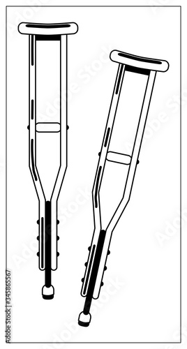Vector illustration with outlines of Metal telescopic Crutches icon. For web, logo, app, UI. Isolated