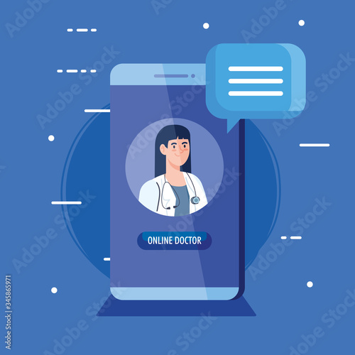 doctor female in smartphone with app of medicine online vector illustration design