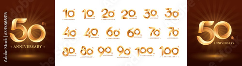 Set of 10 to 100th Anniversary logotype design, Twist Ribbons Logo, Origami stylized Number