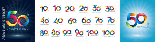 Fényképezés Set of 10 to 100th Anniversary logotype design, Twist Ribbons Logo, Origami styl