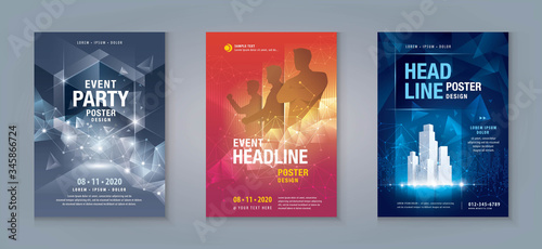 Business Flyer Poster Design Set. Layout Template, Abstract techno Geometric Background
