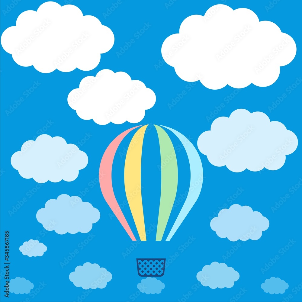 Fototapeta premium Clouds on blue sky background with hot air balloon