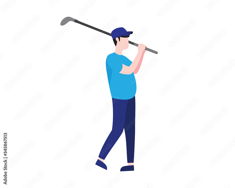 Golfer Swing His Iron Golf Illustration with Cartoon Style Golfer Swing His Iron Golf Illustration with Cartoon Style