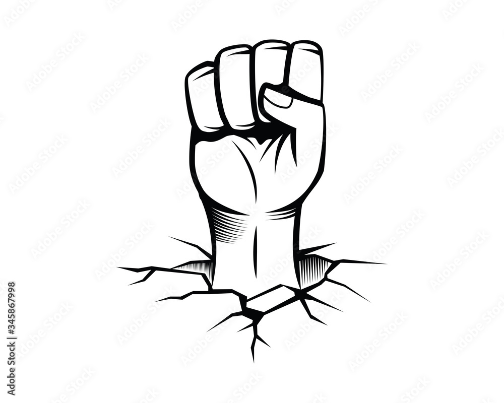 A Fist Hand Smashing or Shattering the Ground or Surface Area Illustration with Silhouette Style A Fist Hand Smashing or Shattering the Ground or Surface Area Illustration with Silhouette Style