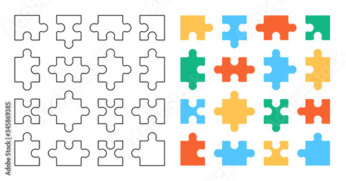 Set of puzzle pieces. Various sizes puzzle. Flat Style. isolated on white background
