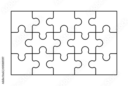 Set of black and white puzzle pieces. Puzzle Mock-up. Flat Style. isolated on white background