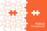 White details of puzzle on Orange background. Flat Style