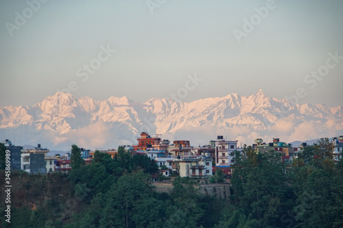 Cityscape with the Himalayan Mountains in the background