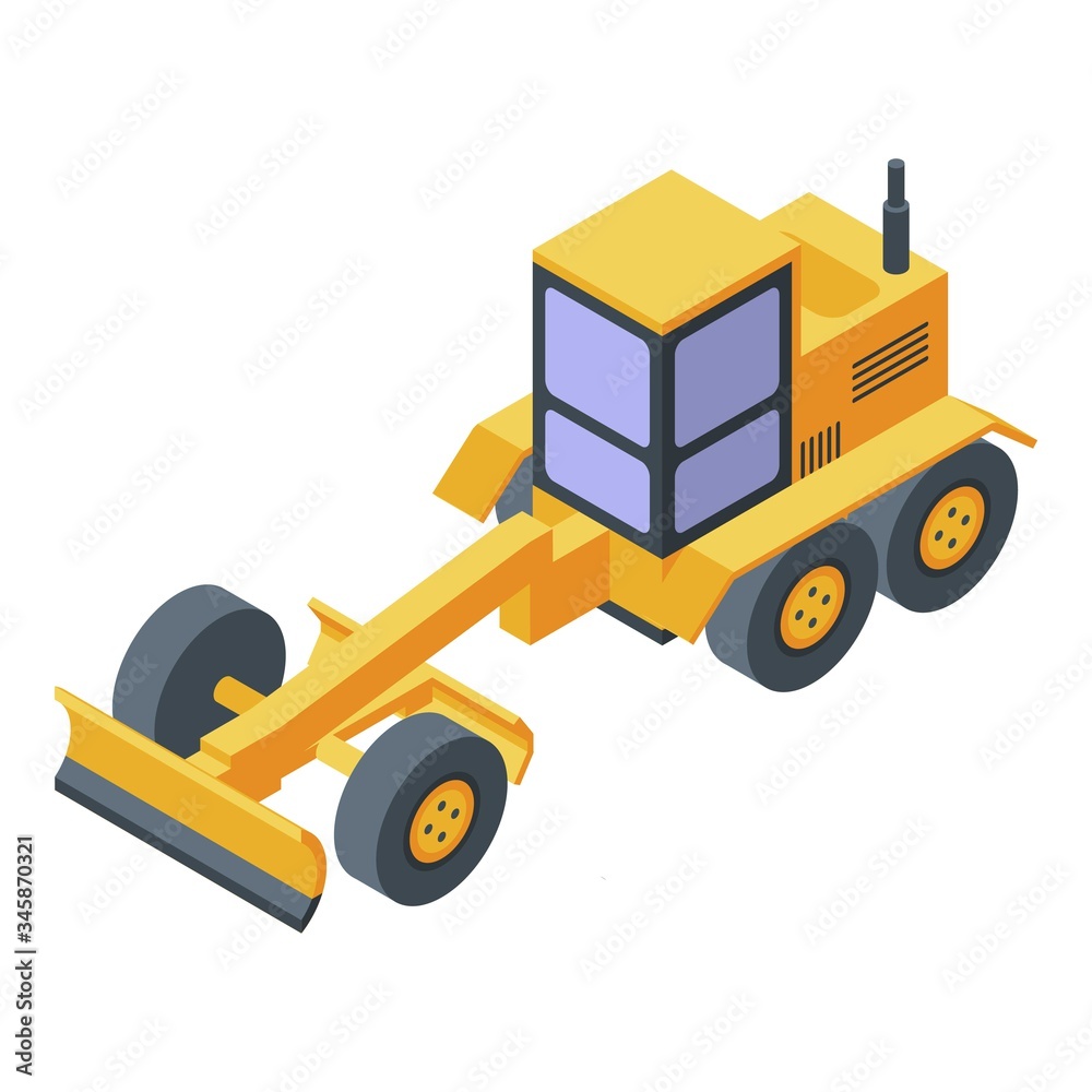 Building grader machine icon. Isometric of building grader machine vector icon for web design isolated on white background Building grader machine icon. Isometric of building grader machine vector icon for web design isolated on white background