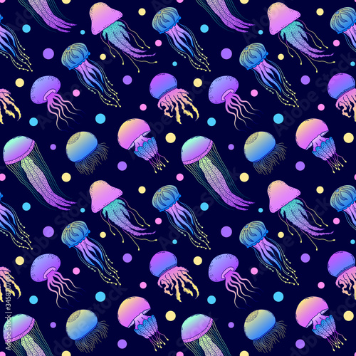 pattern with colorful hand drawn jellyfishes