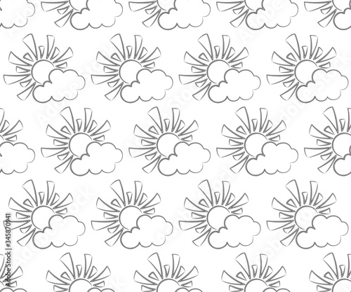 Seamless background with sketch of sun and cloud.