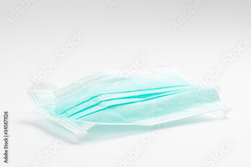 Green protective mmedical, surgical face masc COVID-19. on white background photo