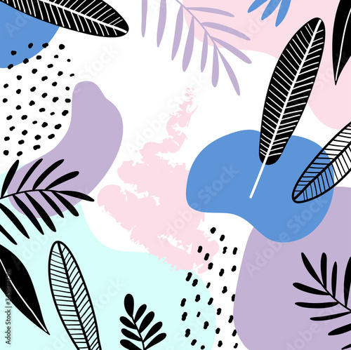Wallpaper Mural Abstract creative pattern with tropical plants. Modern collage floral pattern. Wrapping paper or fabric. Texture for menu, booklet, banner, website. Vector illustration. Torontodigital.ca