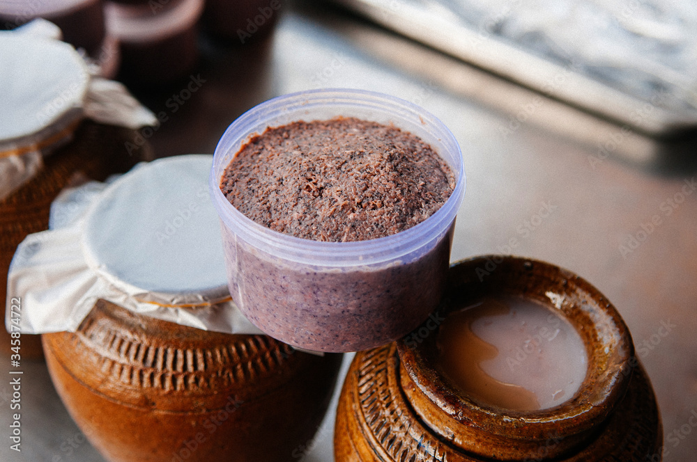 Thai shrimp paste or Kapi, made from salted shrimp. Local food ingredient of Thailand Thai shrimp paste or Kapi, made from salted shrimp. Local food ingredient of Thailand