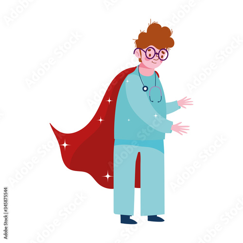 thanks you doctors, male physician superhero with cape professional character