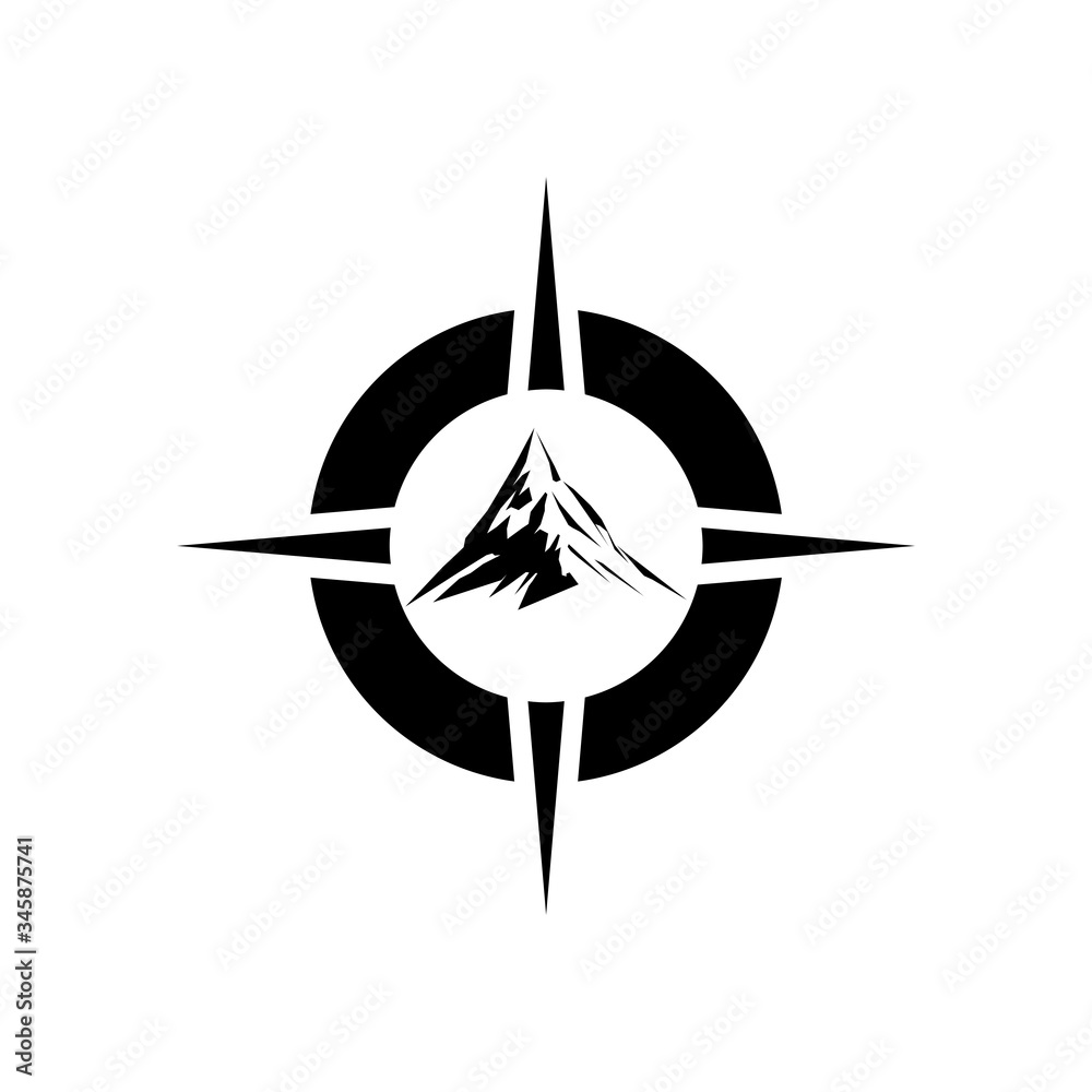Mountain adventure logo design. Compass icon symbol isolated on white background Mountain adventure logo design. Compass icon symbol isolated on white background