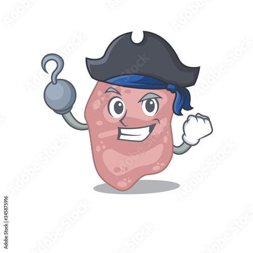Verrucomicrobia cartoon design style as a Pirate with hook hand and a hat