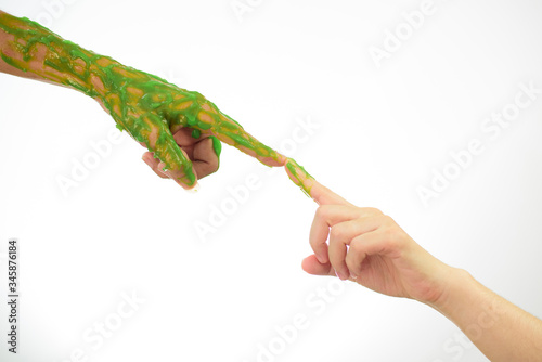 The hands of the infected person are exposed to other people as infected