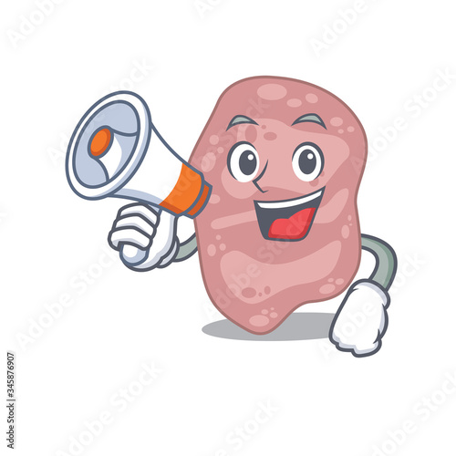 Cartoon character of verrucomicrobia having a megaphone