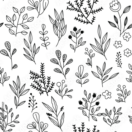 Texture with flowers and plants. Floral ornament. Original flowers pattern.