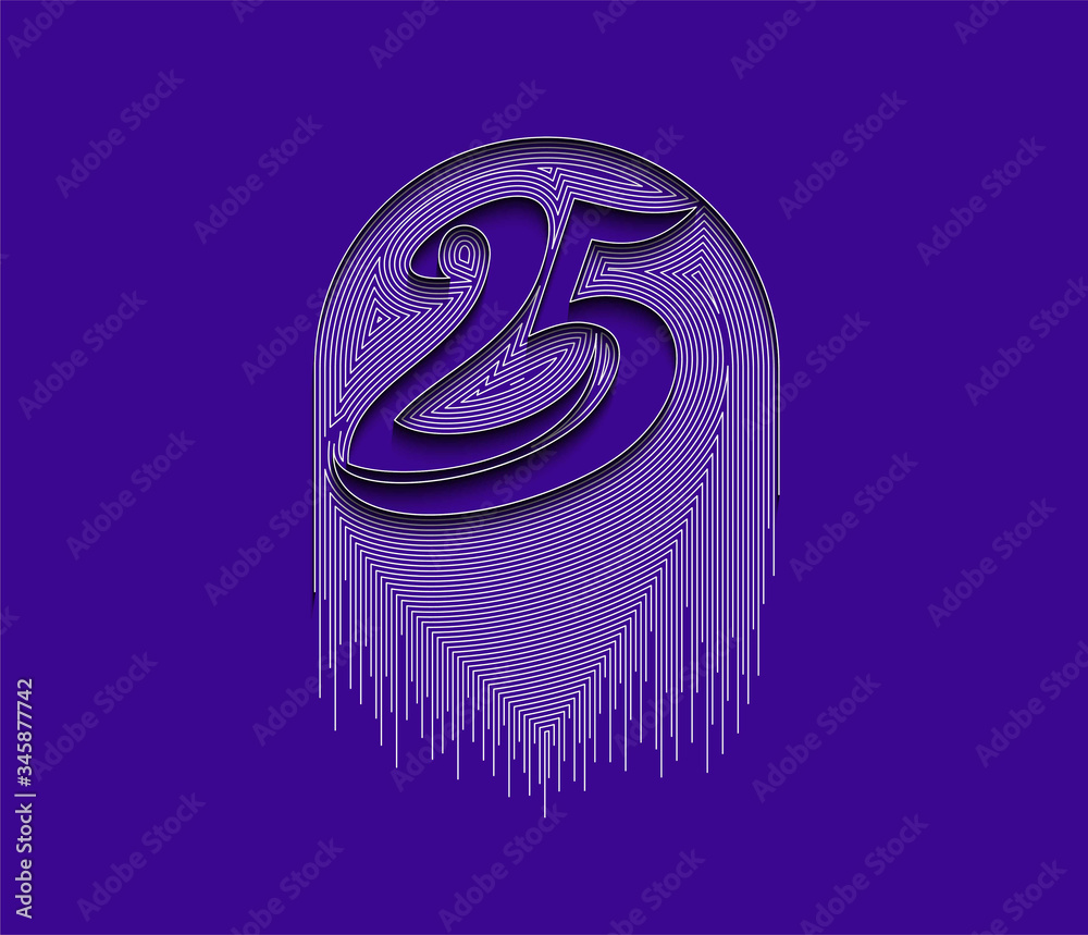 Fototapeta premium 25th Typography Vector Design. Pattern for cover design, banner, poster, greeting, gift card, decoration.