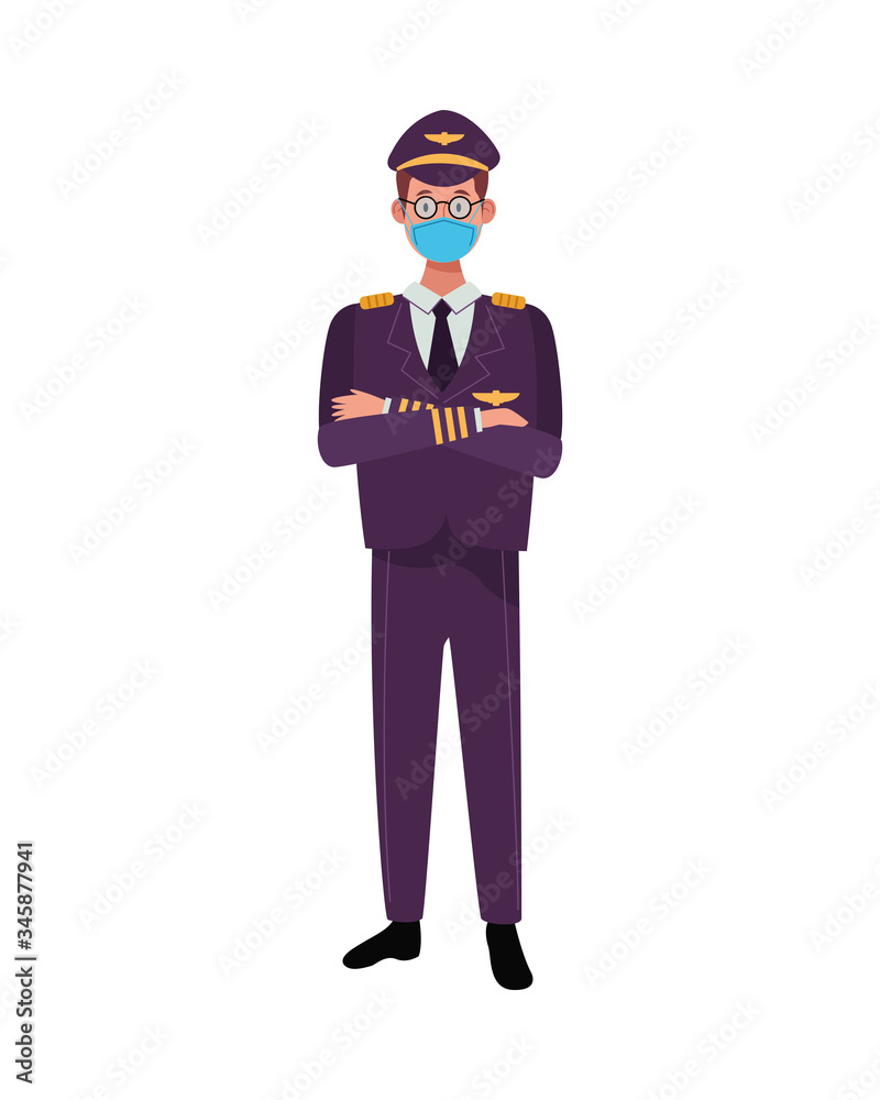 Obraz premium pilot worker using face mask for covid 19