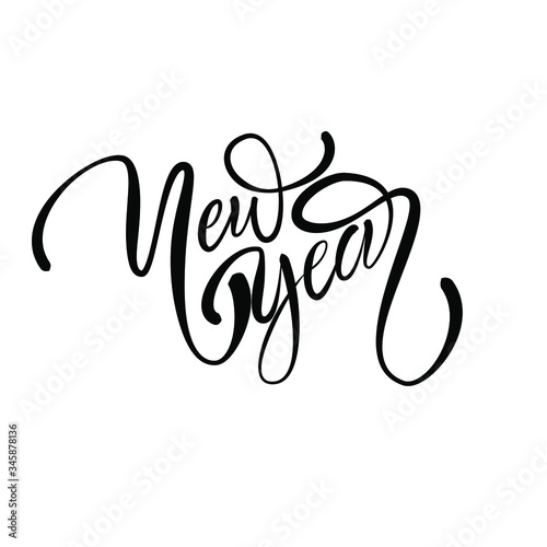 Happy New Year 2021 typographic emblems. Vector logo, text design. Black, white and glitter. Usable for banners, greeting cards, gifts etc.