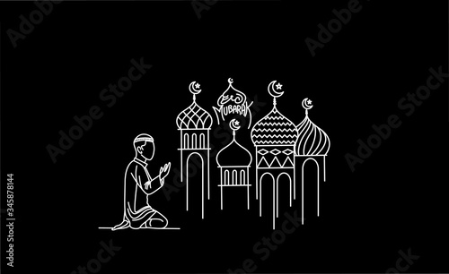 Muslim young man praying ( Fajr, Zuhr, Asr, Maghrib, and Isha ) - eid mubarak, vector Illustration.