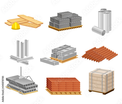 Building and Construction Materials Like Sand and Bricks Vector Set