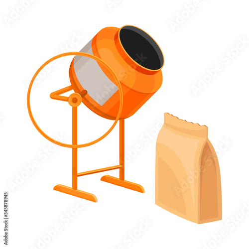 Mixing Batch with Cement Packing Rested Nearby Vector Illustration