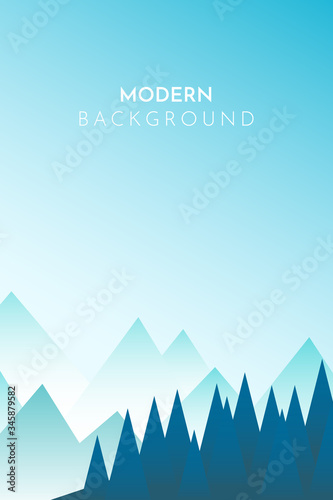 Peaceful landscape. Vector illustration. Minimalist style. Monotone colors. Wallpaper in the natural concept. Silhouettes of the mountains. Slopes, relief. Panoramic image. Multilevel mountain range