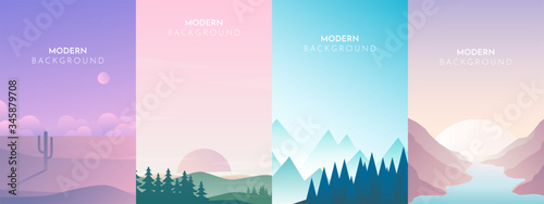 Vector banners set with polygonal landscapes
