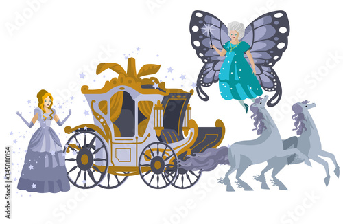 Cinderella fairy tale with magical dress  and carriage