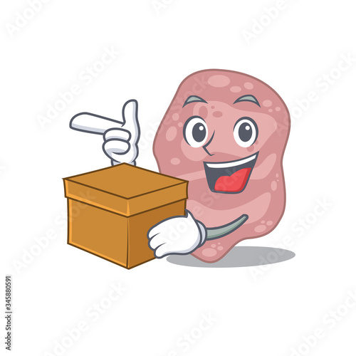 An picture of verrucomicrobia cartoon design concept holding a box
