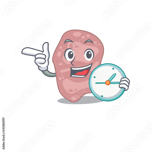 Verrucomicrobia mascot design concept smiling with clock