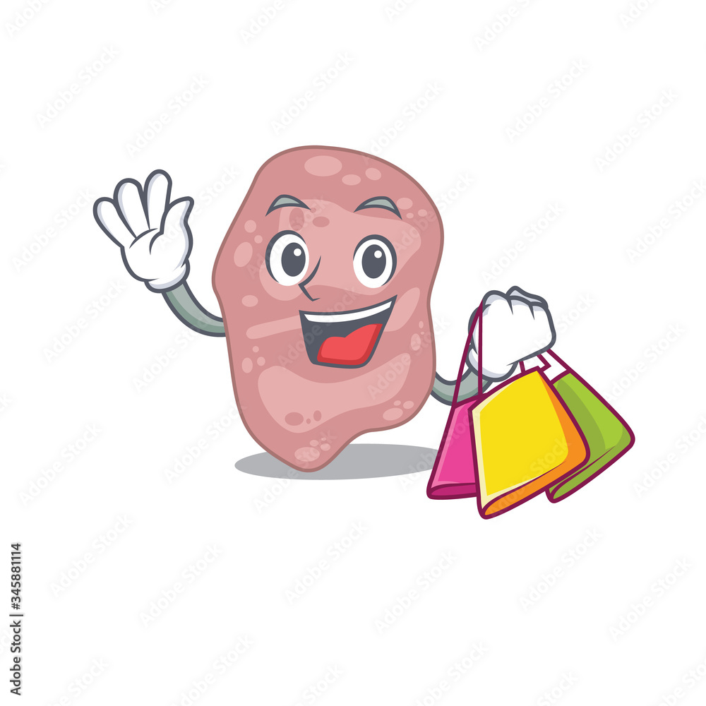 Rich and famous verrucomicrobia cartoon character holding shopping bags Rich and famous verrucomicrobia cartoon character holding shopping bags