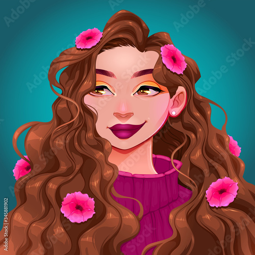 Smiling girl with flowers i...