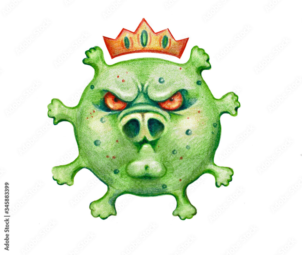 virus with an angry face. COVID-19