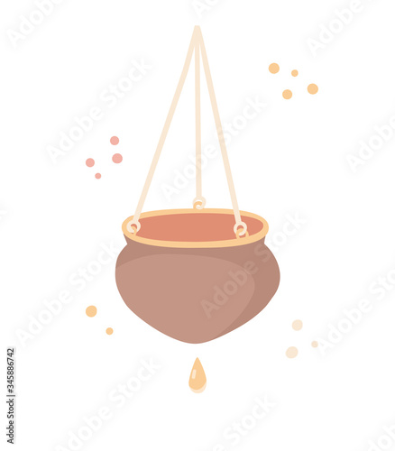 Vector illustration Ayurveda oil massage. Shirodhara treatment icon design. A bowl with pouring oil. SPA, Ayurvedic massage, Aromatic therapy element. 