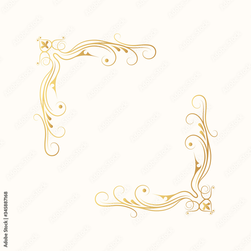 Hand drawn golden elegant corner frame. Ornate gold border. Vector ...