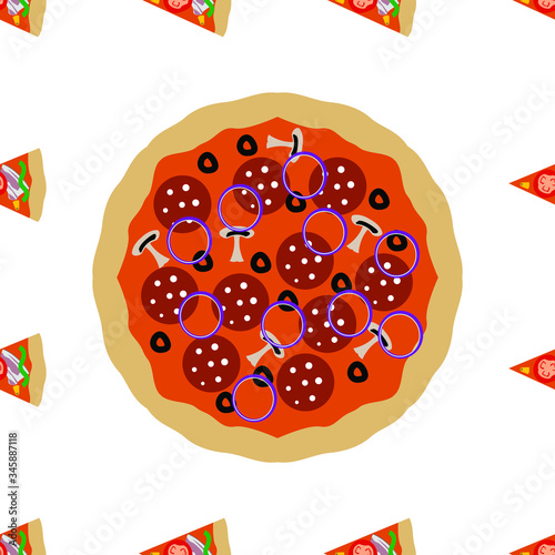 Pizza and slices seamless pattern element , isolated on clean white background 